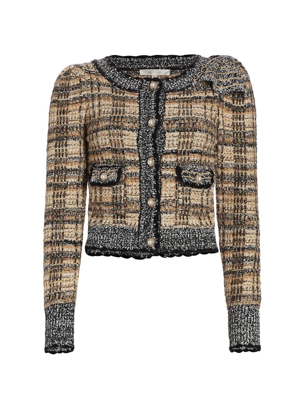 LoveShackFancy Beige & Black Tweed Pearl-Button Cardigan